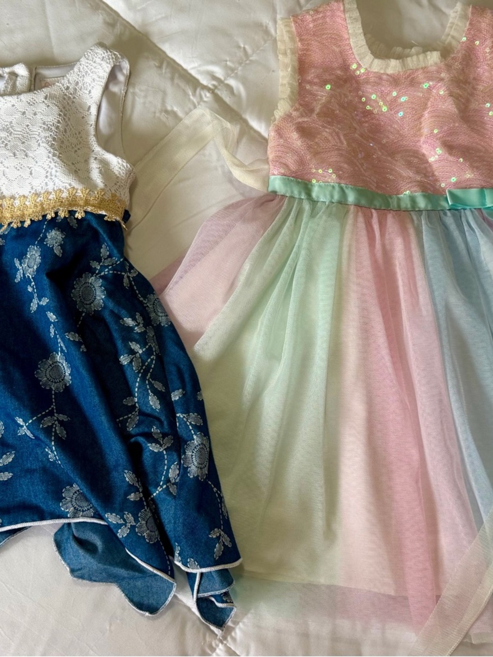 Girls Pastel Rainbow Tulle Dress & Blue Floral Dress Set 2T